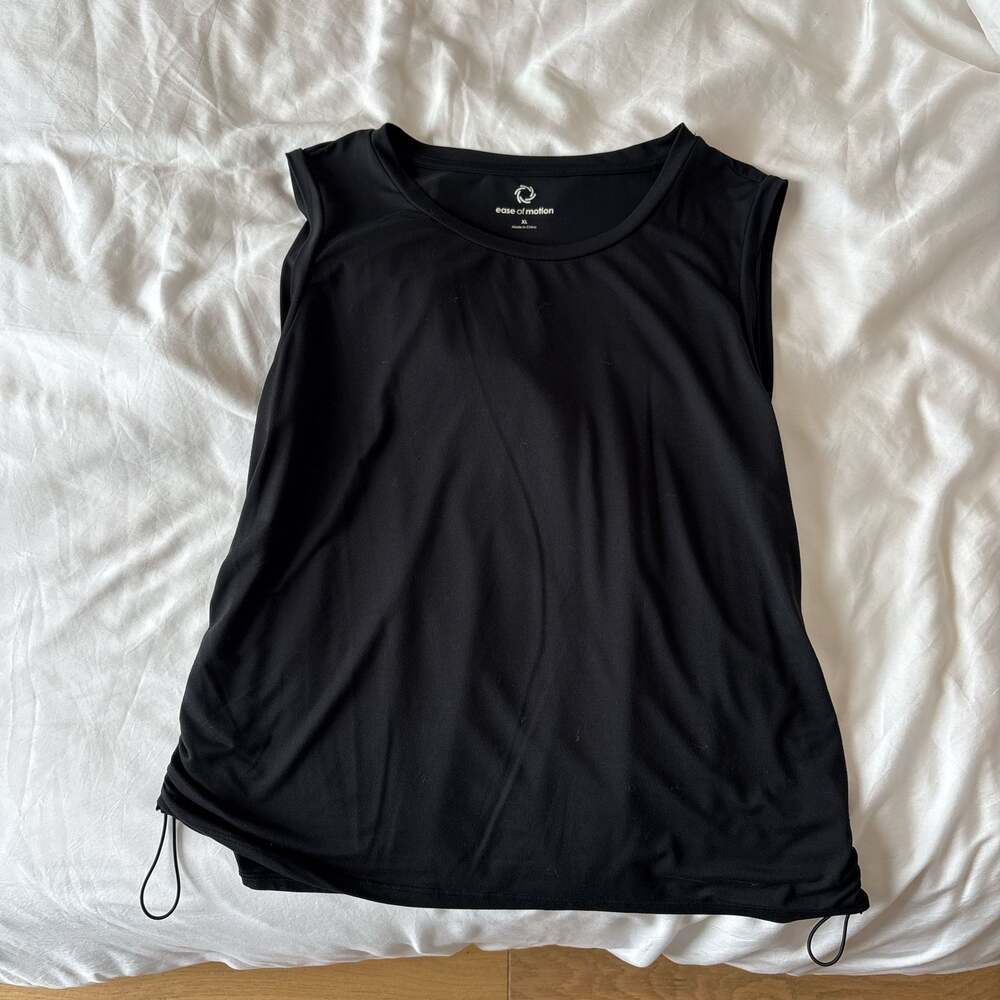 Ease of Motion Black cinched Drawstring Hem Sleeveless Muscle Tank Top XL workou